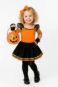 Fantasia vestido Bruxa Abóbora infantil