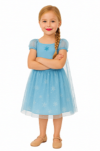 Fantasia vestido Princesa do Gelo infantil com capa