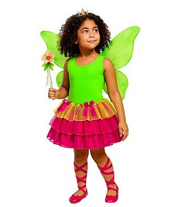 Fantasia Fada verde e pink infantil