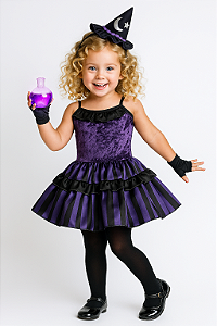 Fantasia vestido Bruxa veludo infantil com tiara