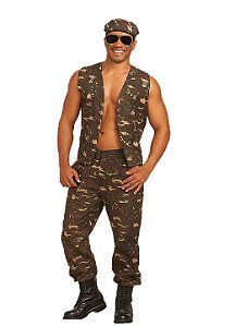 Fantasia conjunto Exército militar adulto com boina