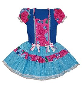 Vestido junino floral e poás adulto