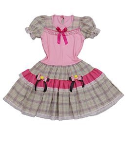 Vestido junino xadrez com babadinho juvenil