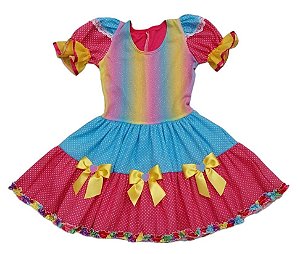 Vestido junino arco iris com brilho infantil
