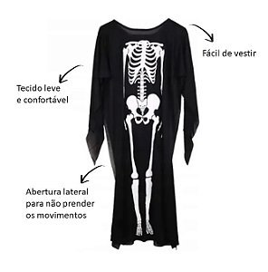 Capa Túnica esqueleto caveira infantil