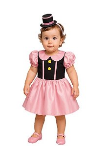 2059 - Vestido Bebê Mundo Bita em Cetim com Mini Cartola