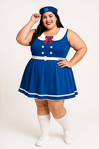 Fantasia Marinheira Plus Size Feminina com Quepe