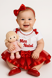 Conjunto Body bebê Natal menina