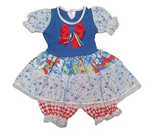 Vestido Junino Bebê Colorido com Renda + Calçola