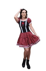 Vestido junino adulto xadrez elástico ombro