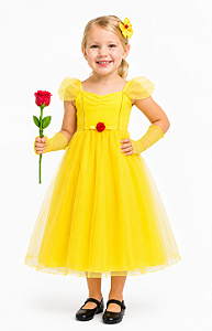 Fantasia Princesa Amarela Infantil Vestido Midi com Saia Delicada