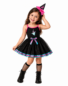 Fantasia Vestido Bruxinha Infantil com Tiara