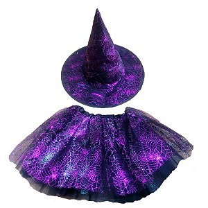 Kit Saia e Chapéu Halloween Roxo