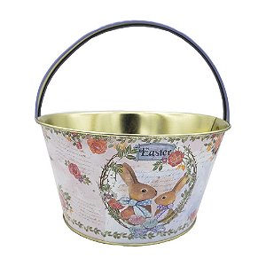 BALDE METAL DECORATIVO ALCA LILAS 2 COELHOS 0821