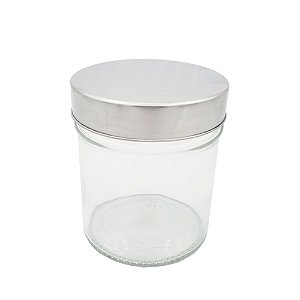 POTE VIDRO REDONDO 380ML TAMPA METAL PRATA 10X8,5CM 1318
