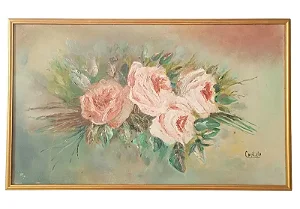 Quadro Tela Rosas 57x34cm Vintage