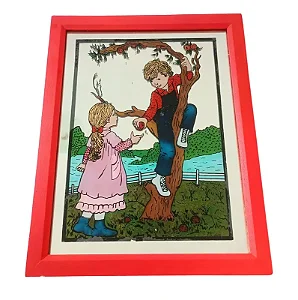 Quadro De Espelho Crianças No Campo 45x35 Cm Vintage
