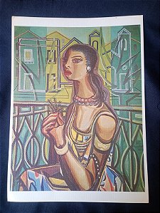 "Mulher com Flor" obra de Emiliano Di Cavalcanti - impresso fine art