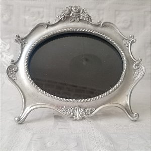 MOLDURA Porta - retrato oval clássico em metal prateado
