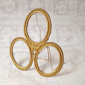 MOLDURA Porta - retrato oval triplo clássico em metal dourado