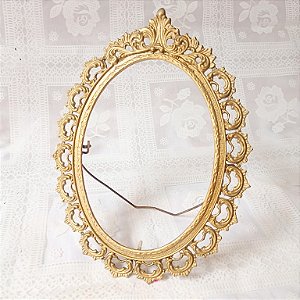 MOLDURA Porta - retrato oval clássico em metal trabalhado dourado