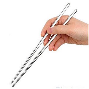 HASHI INOX Grande Reutilizavel 23cm 1 Par -  Hashi Reutilizavel De Aço Inox Metal Para Sushi Comida Japonesa Coreano Com