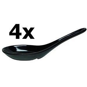 4x Colher De Sopa Melamina Preta Estilo Oriental - Colher de Melamina Para Servir Sopa Caldos