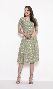 Vestido Evasê Plano Estampa Exclusiva Com Cinto Cordão