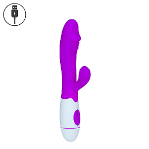 Vibrador Coelho Duplo Com 30 Vibrações Recarregável - Importado