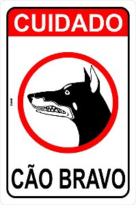 Placa de Sinalização Aviso Cuidado Cão Bravo