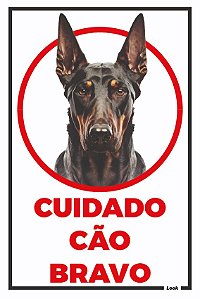 Placa Sinalização Aviso Cuidado Cão Bravo Dobermann