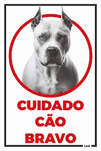Placa Sinalização Aviso Cão Bravo American Pitbull Terrier Branco