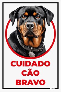 Placa Sinalização Aviso Cuidado Cão Bravo Rottweiler Guarda