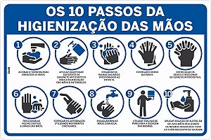 Placa de Sinalização Higiene os 10 Passos da Higienização das Mãos