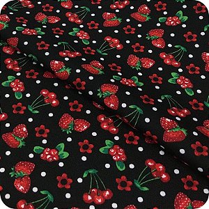 Tecido Oxford Estampado 1m X 1,47m Art Preto Morangos