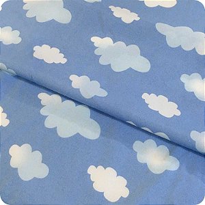 Tecido Oxford Estampado 1m X 1,40m Poliéster Nuvem Fundo Azul