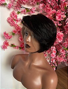 LACE DE CABELO HUMANO CORTE PIXIE FIO CRESPO COR PRETA