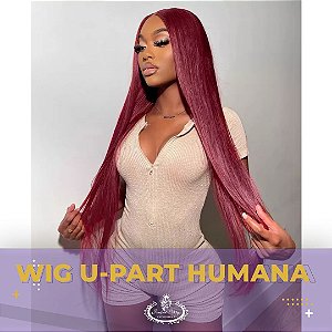 WIG U-PARTE DE CABELO HUMANO LISO BORGONHA