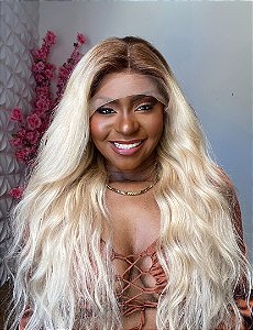 Lace Humana Loira 65cm 200% LOIRO CLARÍSSIMO PEROLADO COM RAIZ