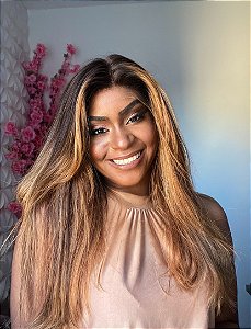 LACE COM TELA HD CABELO HUMANO LISA 55CM COM OMBRE HAIR