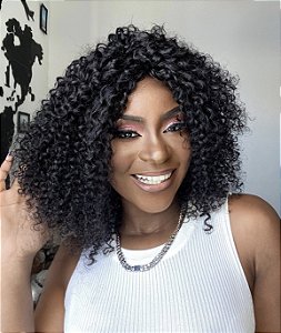 WIG DE CABELO HUMANO CACHEADO PRETO