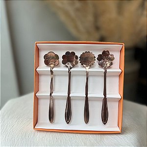 Jogo de Colheres Flores 4 peças Rose Gold