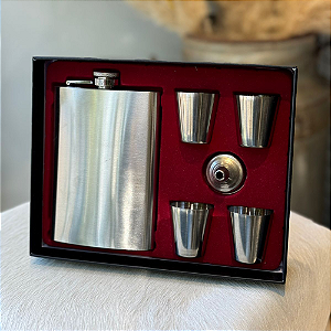 Cantil de Bolso Inox 210ml com 4 Copos e Funil