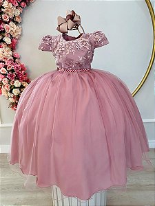 Vestido Infantil Rose Damas Luxo C/ Renda e Pérolas (1040RE)