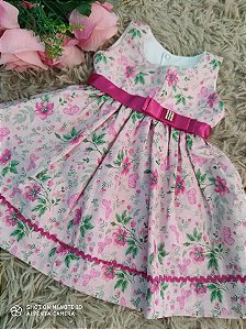 Vestido Casual - Tema: Floral - Cor: Rosa/Verde - Tamanho: 1 ano (PP)