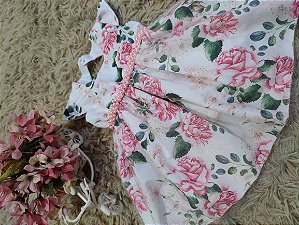 Vestido Festa - Tema: Floral - Cor: Branco/Rosa - 1 ano (PP)