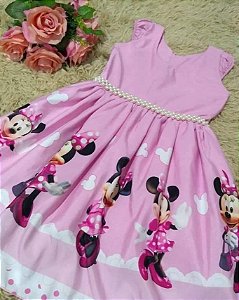 Vestido Temático - Tema: Minnie - Cor: Rosa/Branco - Tamanho: 4 e 5 anos (G)
