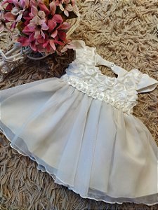 Vestido de Festa - Cor: Branco Pérola - Tamanho: 0 à 4 Meses (RN)