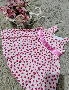 Vestido Casual infantil - Cor: Rosa/Branco - Tamanho: 0 à 06 meses (RN)
