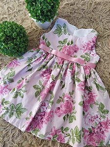 Vestido Casual infantil - Cor: Rosa/Verde - Tamanho: 2 anos (P)